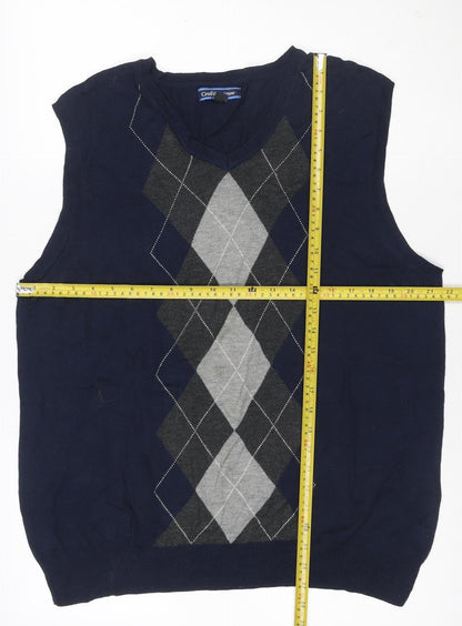 Croft & Barrow Men's Navy Argyle V-Neck Knit Vest Size L Rayon Blend
