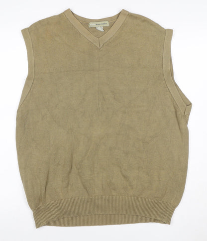 Basic Equipment Men’s Beige Cotton V-Neck Knit Sleeveless Jumper Vest L