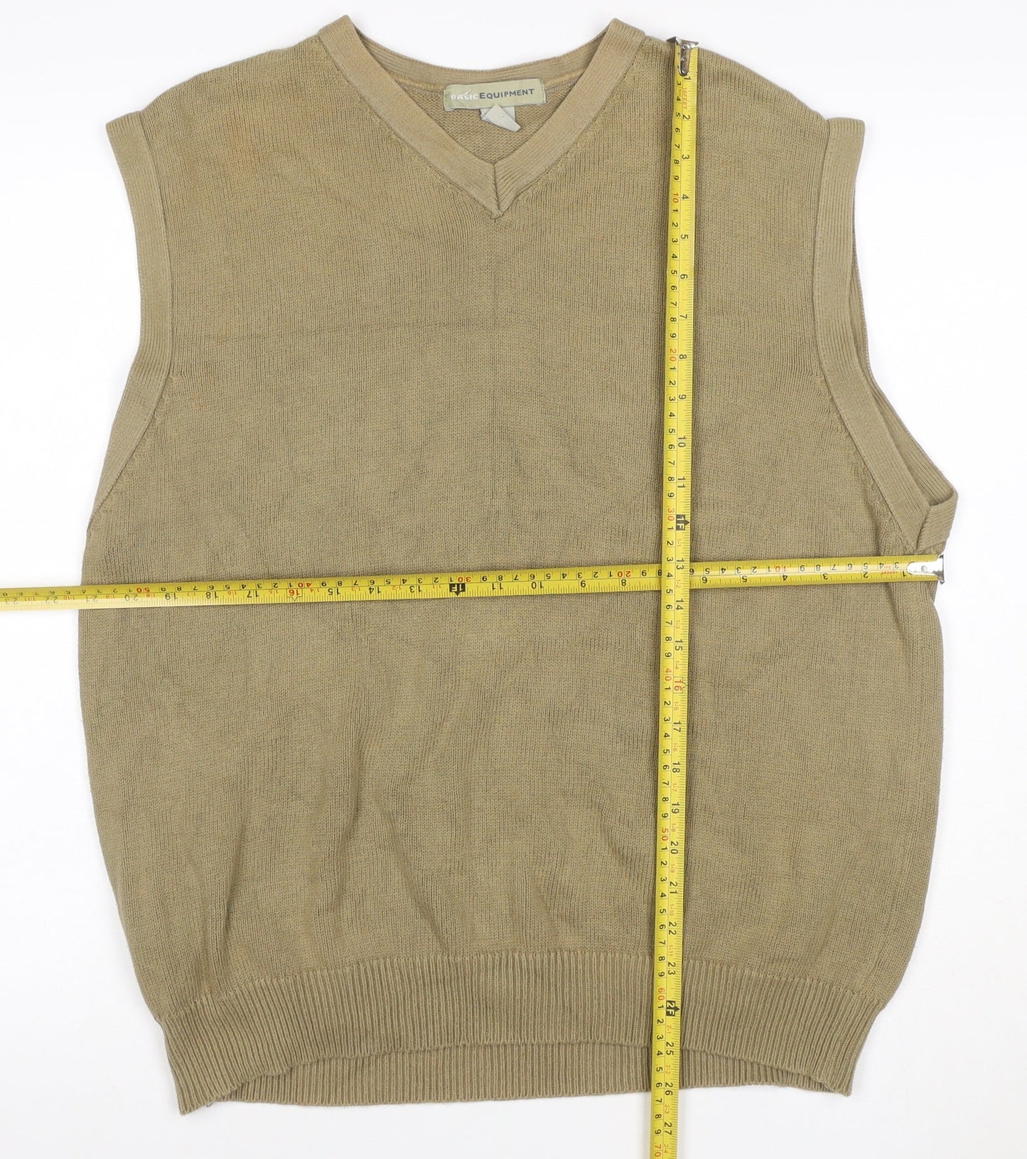 Basic Equipment Men’s Beige Cotton V-Neck Knit Sleeveless Jumper Vest L