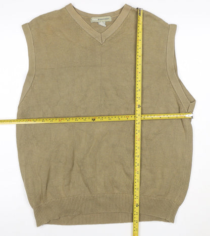 Basic Equipment Men’s Beige Cotton V-Neck Knit Sleeveless Jumper Vest L