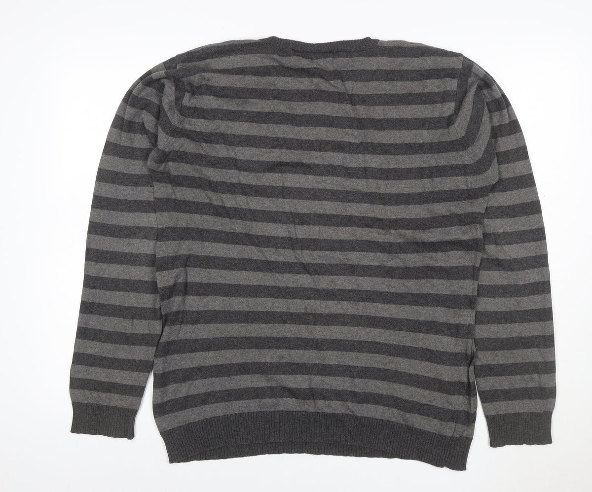 Burton Men’s Grey Striped Crew Neck Knit Jumper Size M