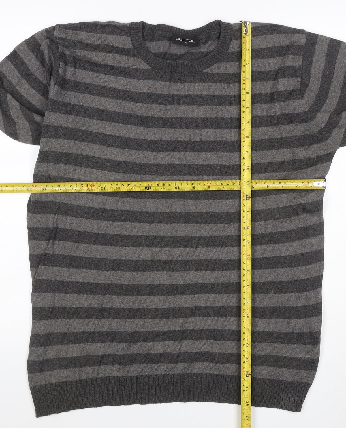 Burton Men’s Grey Striped Crew Neck Knit Jumper Size M