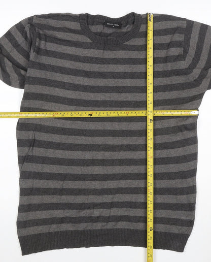 Burton Men’s Grey Striped Crew Neck Knit Jumper Size M