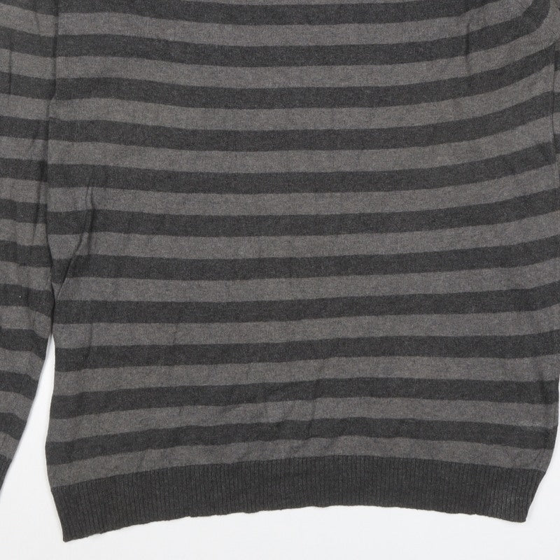 Burton Men’s Grey Striped Crew Neck Knit Jumper Size M