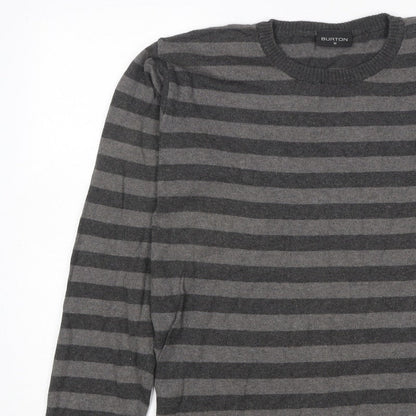 Burton Men’s Grey Striped Crew Neck Knit Jumper Size M