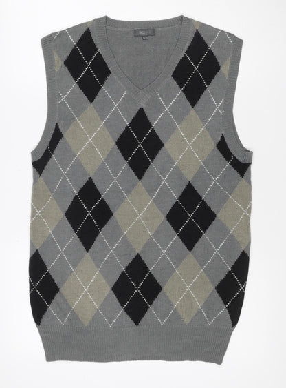 Nass Men Grey XL Argyle V-Neck Knit Sweater Vest Wool Blend