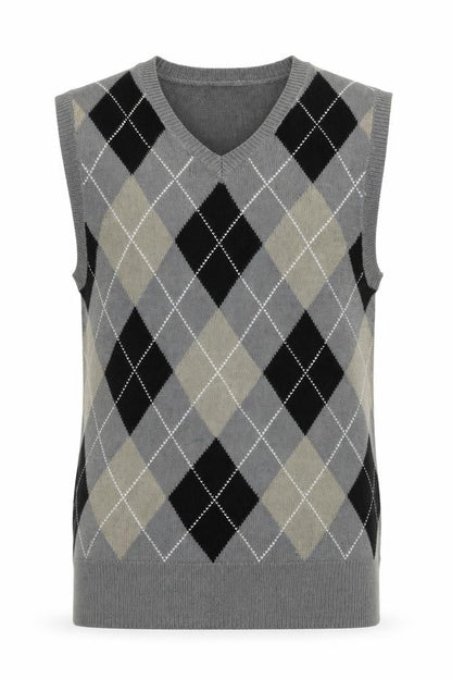 Nass Men Grey XL Argyle V-Neck Knit Sweater Vest Wool Blend