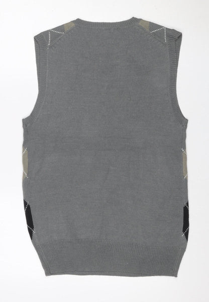 Nass Men Grey XL Argyle V-Neck Knit Sweater Vest Wool Blend