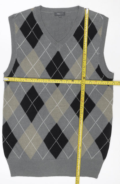Nass Men Grey XL Argyle V-Neck Knit Sweater Vest Wool Blend
