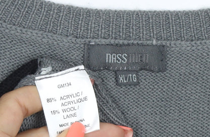 Nass Men Grey XL Argyle V-Neck Knit Sweater Vest Wool Blend