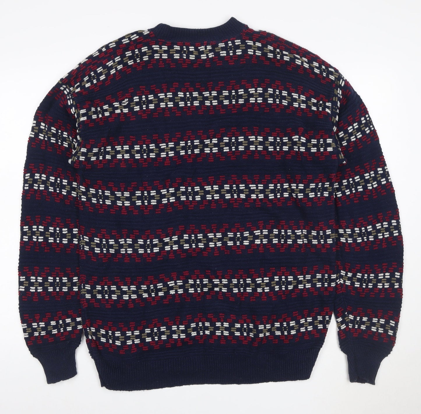 Robert Stock Men’s Blue Fair Isle Cotton Jumper Size L Retro 90s