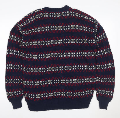 Robert Stock Men’s Blue Fair Isle Cotton Jumper Size L Retro 90s