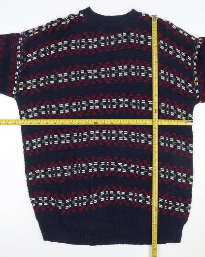 Robert Stock Men’s Blue Fair Isle Cotton Jumper Size L Retro 90s