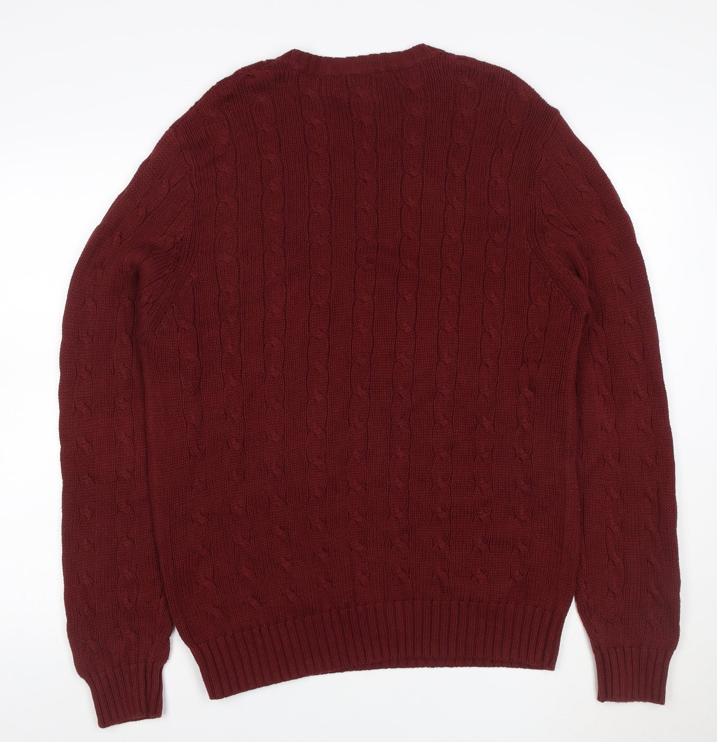 Covington Men’s Red Cable Knit Cotton Crew Neck Pullover Jumper M