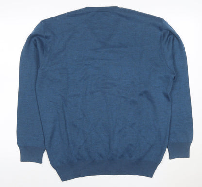 Chica Women Blue UK 22 Cable Knit Merino Wool V-Neck Pullover Jumper