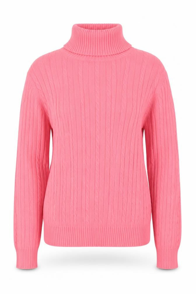 Izod Women’s Pink M Cable Knit Roll Neck Cotton Pullover Jumper