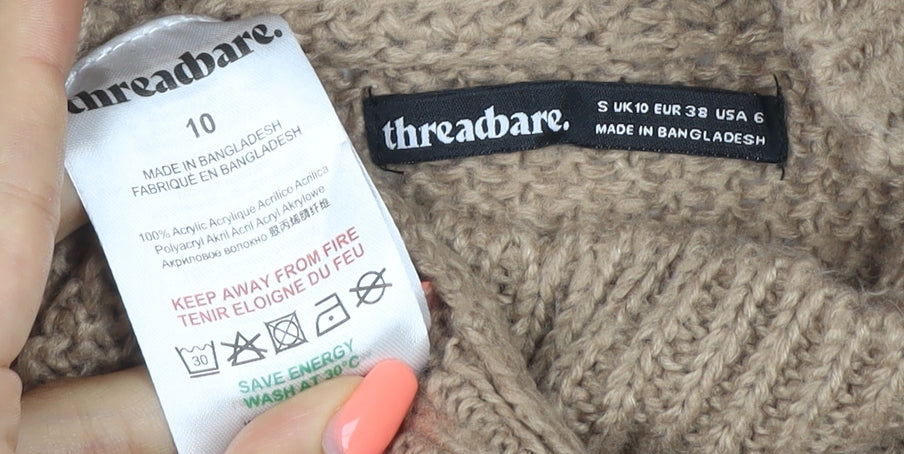 Threadbare Women’s Beige Size 10 Chunky Knit High Neck Jumper