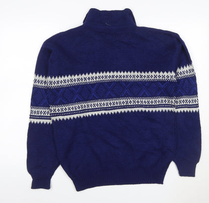 Puritan Men’s Blue M Fair Isle Collared Henley Acrylic Jumper