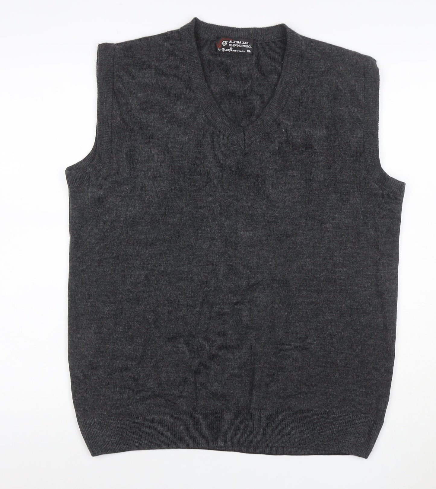 Glam Knitwears Men's Grey Wool Blend V-Neck Sleeveless Vest XL