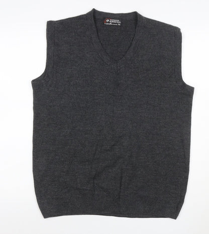 Glam Knitwears Men's Grey Wool Blend V-Neck Sleeveless Vest XL