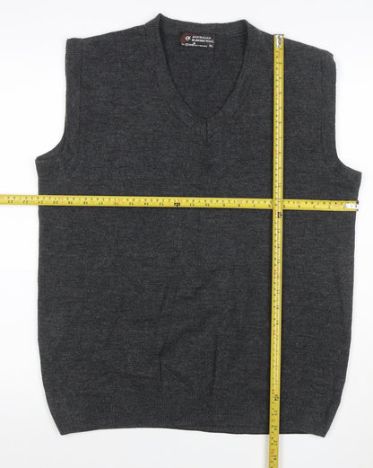 Glam Knitwears Men's Grey Wool Blend V-Neck Sleeveless Vest XL