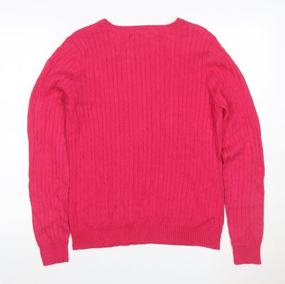 IZOD Women’s Pink L Cable Knit Cotton Crew Neck Jumper