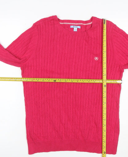 IZOD Women’s Pink L Cable Knit Cotton Crew Neck Jumper