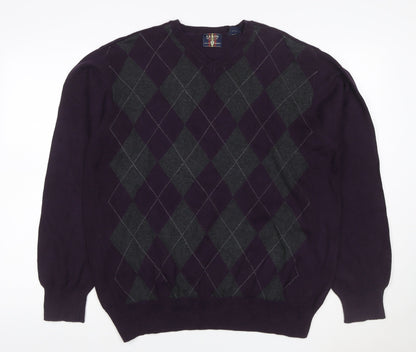 Arrow Men’s Purple L Argyle Cotton V-Neck Pullover Jumper