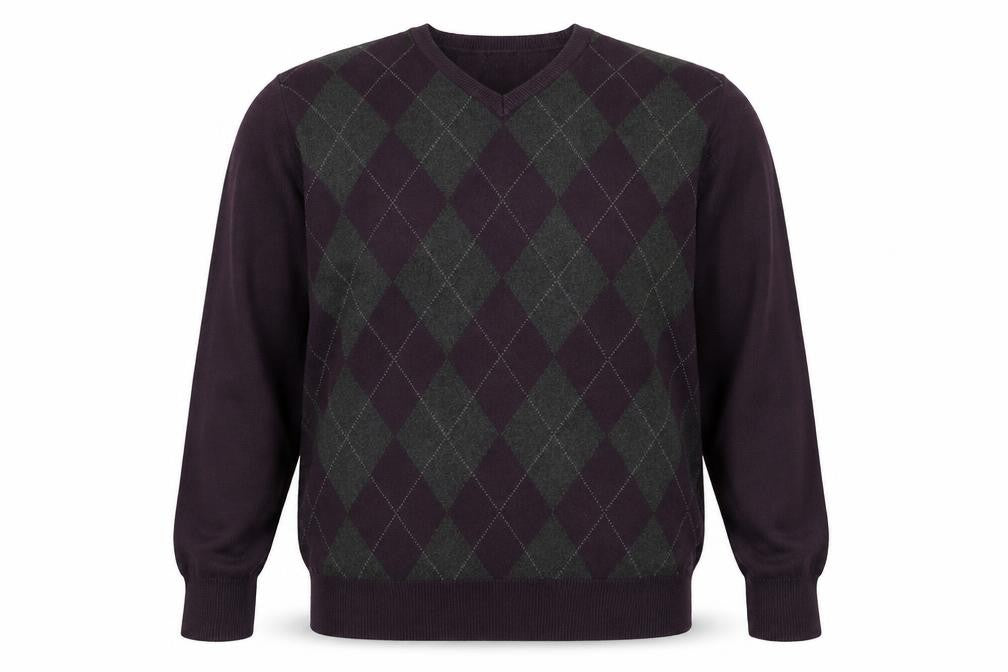 Arrow Men’s Purple L Argyle Cotton V-Neck Pullover Jumper