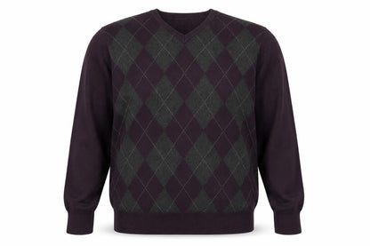 Arrow Men’s Purple L Argyle Cotton V-Neck Pullover Jumper