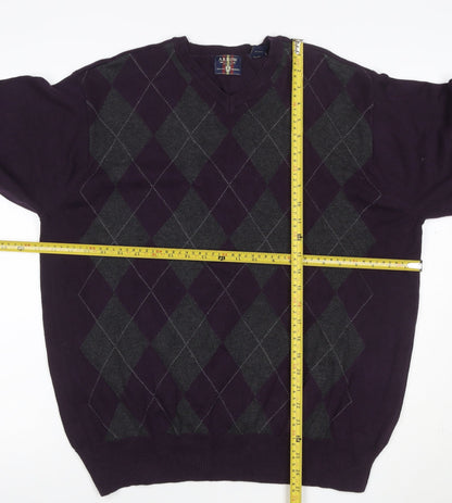 Arrow Men’s Purple L Argyle Cotton V-Neck Pullover Jumper