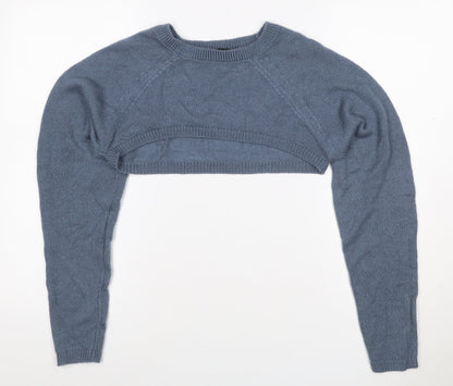Yours Women Blue Crop Jumper UK 14-16 Acrylic Knit Crew Neck