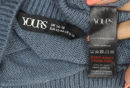 Yours Women Blue Crop Jumper UK 14-16 Acrylic Knit Crew Neck