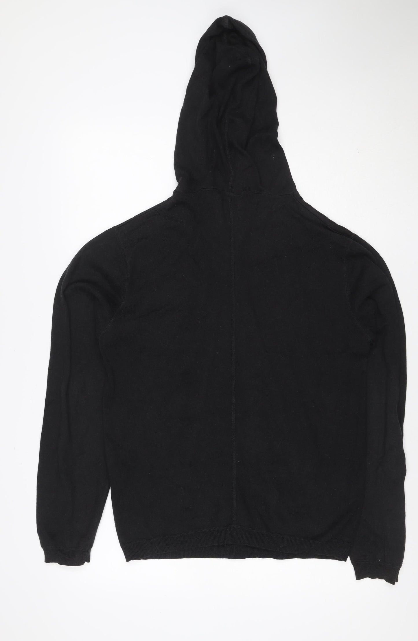 Selected Men Black L Hooded Henley Pullover Cotton Kangaroo Pocket
