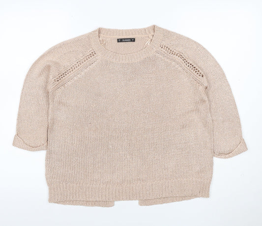 Dunnes Women Beige S Knit Raglan 3/4 Sleeve Round Neck Jumper