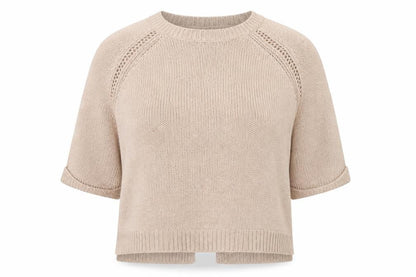 Dunnes Women Beige S Knit Raglan 3/4 Sleeve Round Neck Jumper