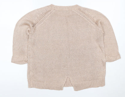 Dunnes Women Beige S Knit Raglan 3/4 Sleeve Round Neck Jumper