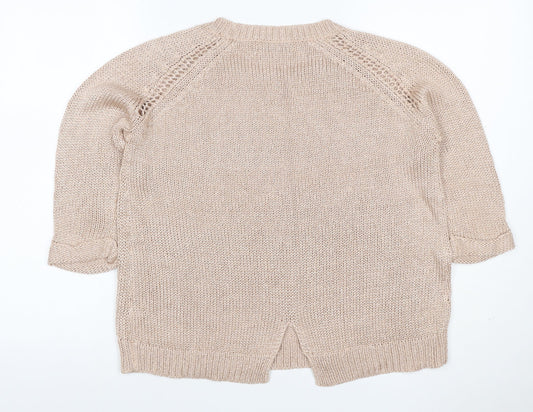 Dunnes Women Beige S Knit Raglan 3/4 Sleeve Round Neck Jumper