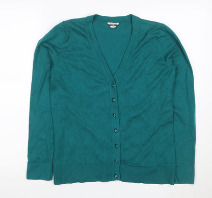 Denver Hayes Women Green M V-Neck Button Knit Cardigan