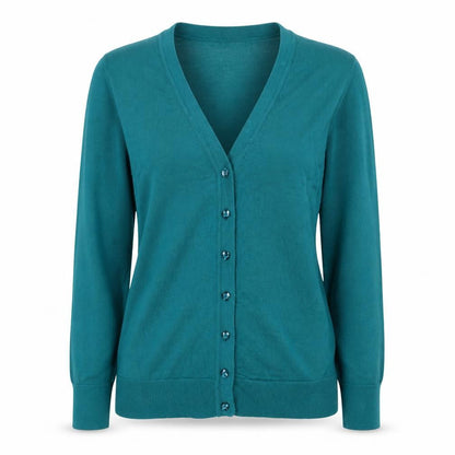 Denver Hayes Women Green M V-Neck Button Knit Cardigan