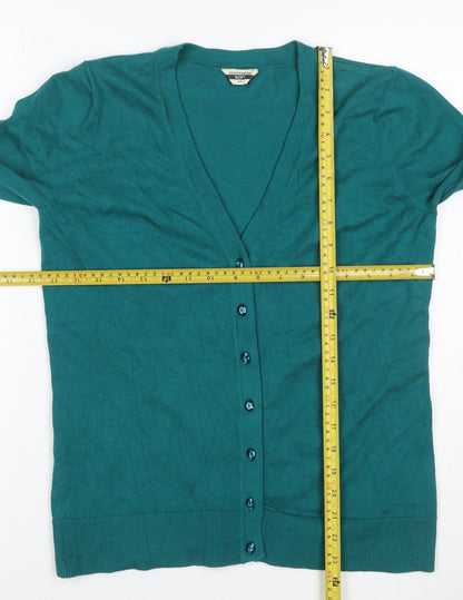 Denver Hayes Women Green M V-Neck Button Knit Cardigan