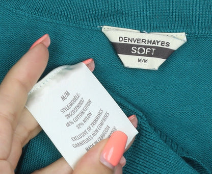 Denver Hayes Women Green M V-Neck Button Knit Cardigan