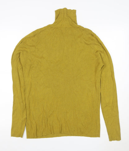 Marks & Spencer Women Green UK 18 Ribbed Roll Neck Long Sleeve Jumper