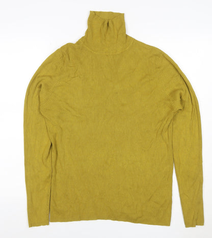 Marks & Spencer Women Green UK 18 Ribbed Roll Neck Long Sleeve Jumper
