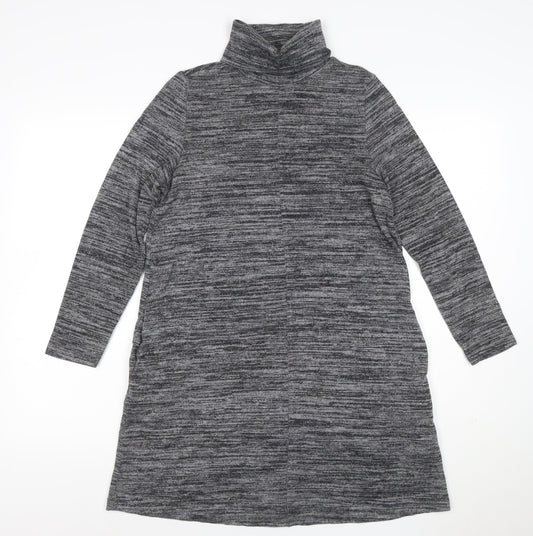 Marks & Spencer Women Grey Marl Size 10 Jumper Dress Roll Neck Stretch