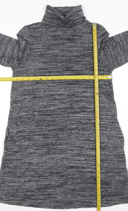 Marks and Spencer Women Grey Marl Size 10 Jumper Dress Roll Neck Stretch