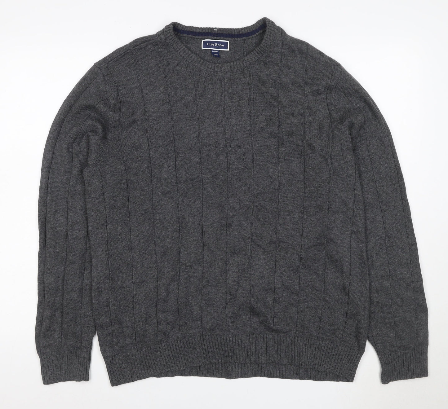 Club Room Men’s Grey Cotton Ribbed Crew Neck Pullover Jumper Large