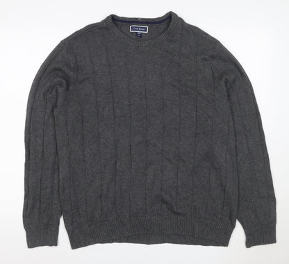 Club Room Men’s Grey Cotton Ribbed Crew Neck Pullover Jumper Large
