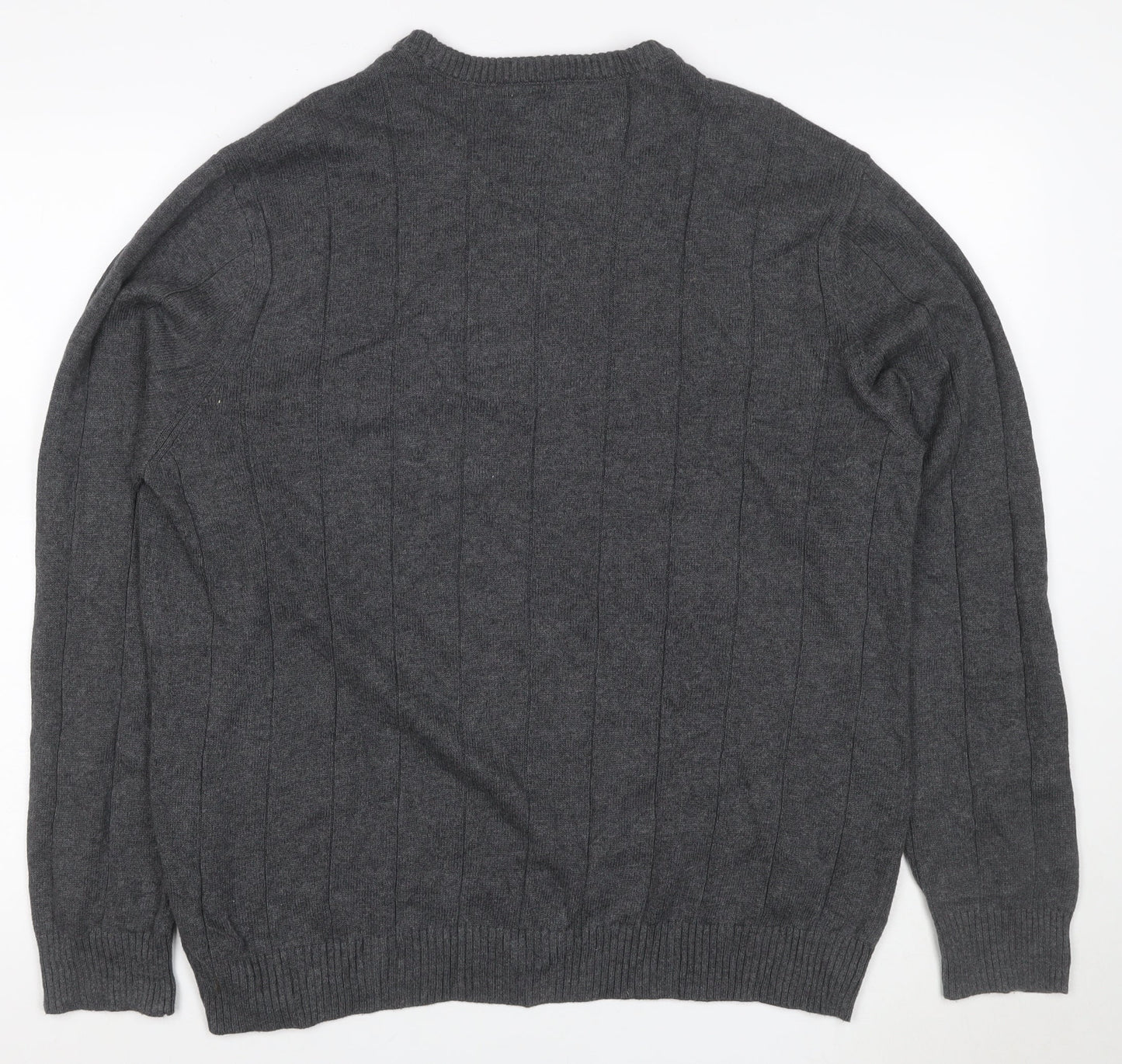 Club Room Men’s Grey Cotton Ribbed Crew Neck Pullover Jumper Large