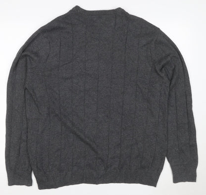 Club Room Men’s Grey Cotton Ribbed Crew Neck Pullover Jumper Large